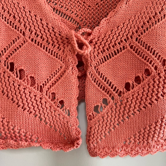 Free People Beach NWT Morgan Fauxchet Knit Tie Front Cardigan in Coral Orange, M - Picture 7 of 14